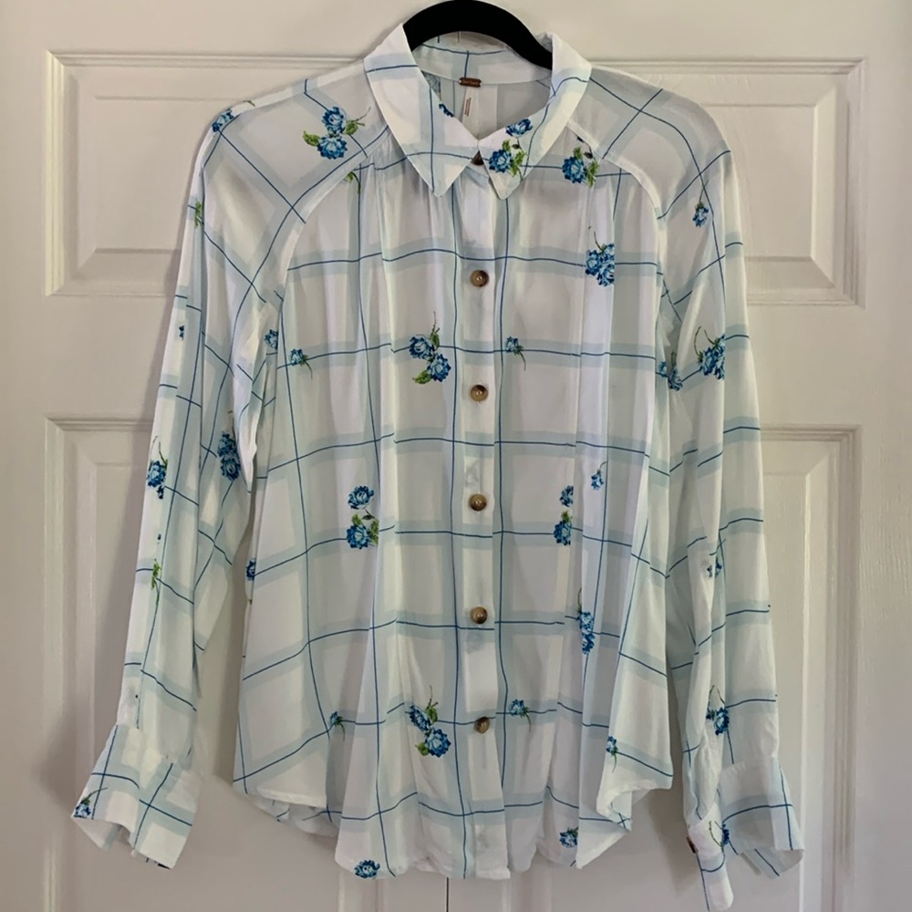 FREE PEOPLE Women’s Window To My Heart Button Down Shirt Top White Size Small